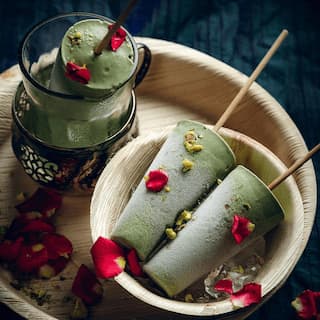 mint icecream on wooden plate